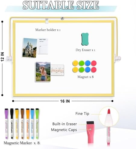 16" x 12" Double-Sided Magnetic White Board Dry Erase Board & 8 Colors Magnetic Dry Erase Markers - Image 3