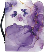 Bible Cover for Women Men Purple Marble Butterfly Pattern Bible Carrying Book Case with Handle Bible Bags Tote Bible Accessories Book Covers Church Bag - Image 2