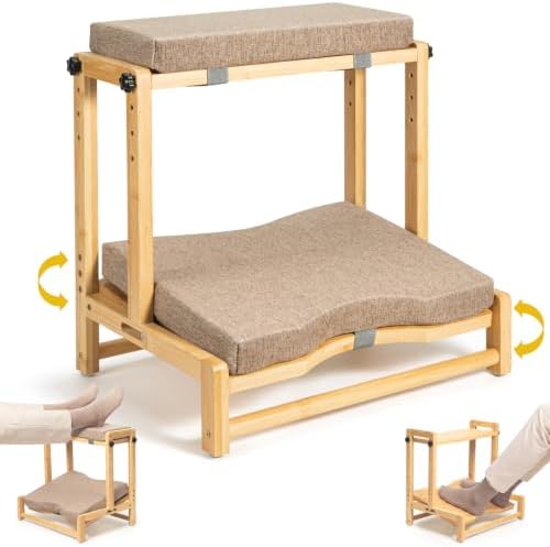 Two-Tier Bamboo Desk Footrest, Adjustable Ergonomic Leg Rest with Cushion by Fullinofficial