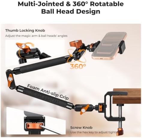 K&F CONCEPT 22" Magic Arm with Desk C-Clamp, Overhead Desk Camera Mount - Image 2