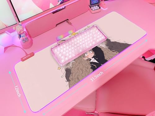 JMIYAV Pink RGB Gaming Mouse Pad 31.5x12 Inch PC XL Large Extended Glowing Led Light Up Desk Pad Non-Slip Rubber Base Computer Cute Mousepad Mat Desk Accessories Gaming Setup Fuzzy Shelter - Image 5