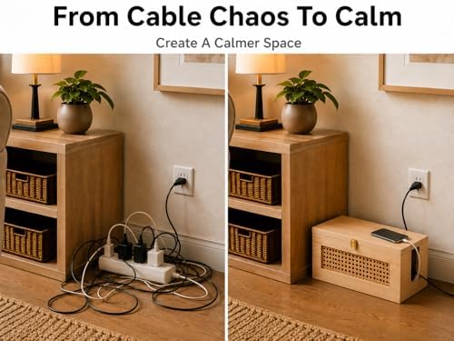 Wooden Cable Management Box - 15 x 6.5 x 6.3 in - Power Strip Organizer - Image 3