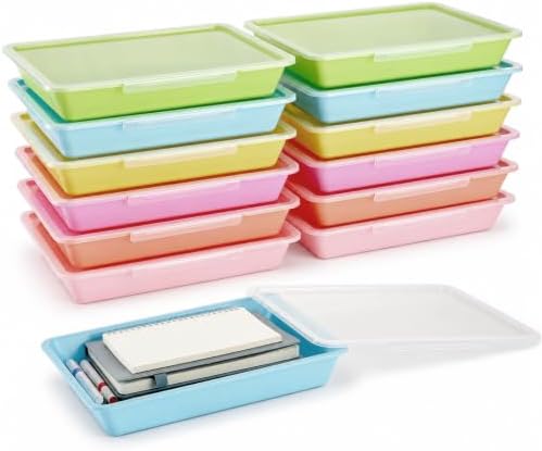 gisgfim 12 Pack Flat Storage Paper Tray with Clear Latching Lids, Pastel by gisgfim