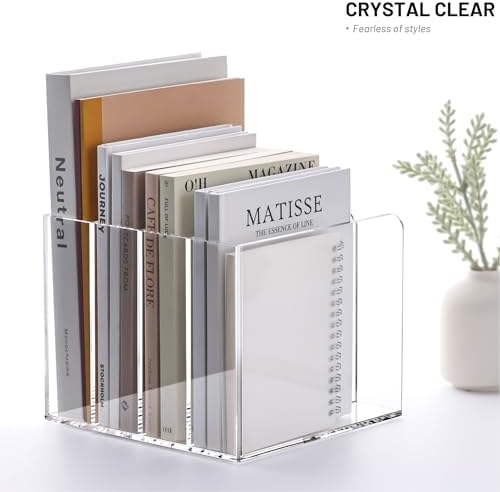 YUXUN Acrylic Magazine Holder,Clear Desk Organizer File Sorter for Notebook,Paper,Envelope,Magazine, Book Storage-Office/Home/Classroom Organization(4 Compartments,B5) - Image 5