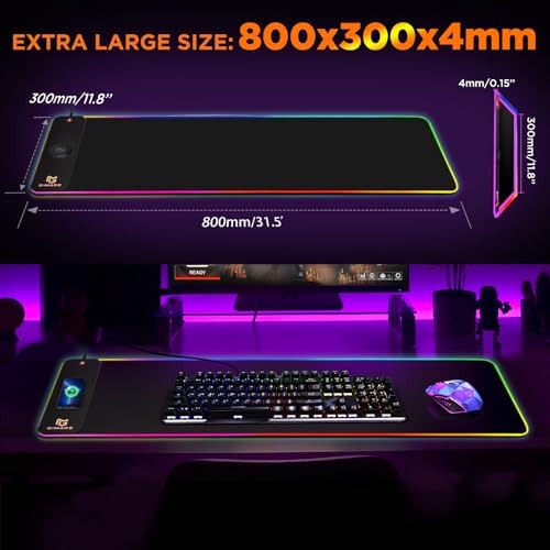 Gimars RGB Gaming Mouse Pad,15W Wireless Charging Mousepad with 10 Light Modes, Large Mousepad with Premium Smooth Surface, Non-Slip Mouse Mat for Gaming, Desk, PC,Office, 31.5x11.8x0.16inch - Image 5