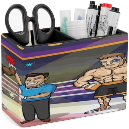 PU Leather Multi-Compartment Pen Holder Desktop Organizer Pencil Cup Storage Caddy for Office Home Supplies Winner And Loser in Boxing Match by Unknown