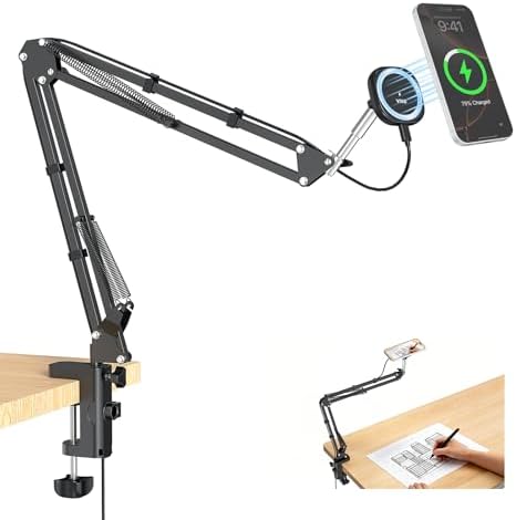 VRIG Magnetic Wireless Charger Phone Holder for Bed Desk, Flexible Articulating Table Mount, Overhead Stand Compatible with iPhone 17/16/15/14, Great for Video Recording, Zoom Meeting, Live Streaming by VRIGSelect
