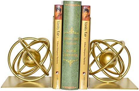 Book Ends Decorative, Modern Metal Unique Gold Bookends for Shelves, Round Design Bookend Book Stopper Holder for Home Office by JUCONSIN