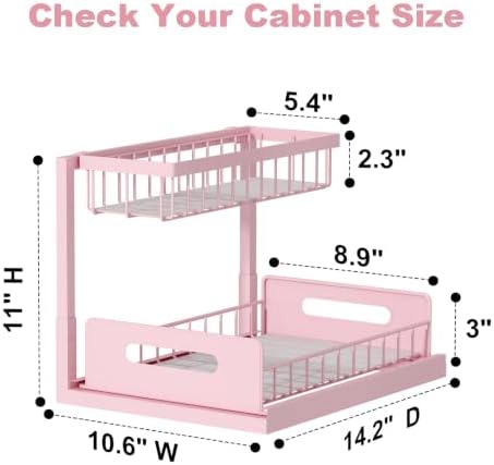REALINN Pink Countertop Organizer, 2 Tier Vanity Shelf with Sliding Drawer - Image 2