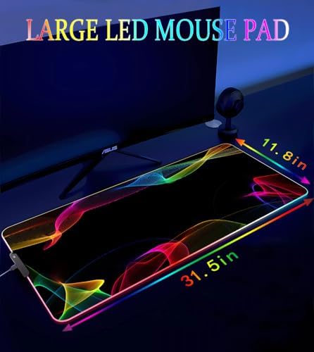 RGB Gaming Mouse Pad, Large Mousepad with Led Light, Gaming Accessories Keyboard Pad for Desk, Non-Slip Rubber Base Big Mouse Mat for Gamer, 31.5 X 11.8 Inch, Colorful - Image 4