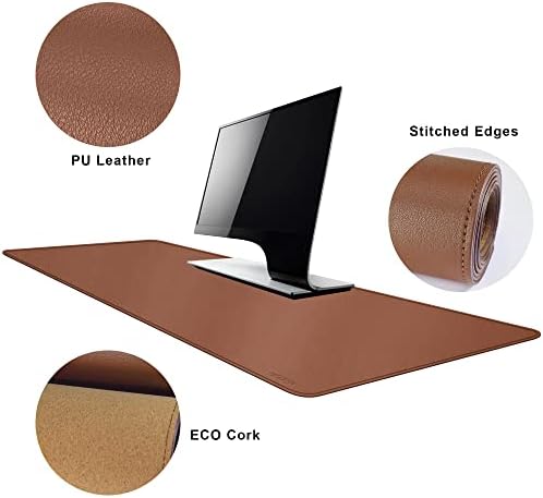 MAIDERN 47.2" x 15.7" Cork & Leather Desk Pad, Large XXL Mat, Full Mouse Pad, Dual Sided Protector for Gaming Home Office (Brown) - Image 3