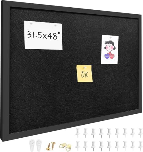 31.5"x48" Black Framed Black Linen Bulletin Board, Pin Board by Buyitnow