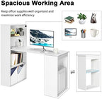 Tangkula White Computer Desk with Bookshelf, Writing Study Desk with Storage Shelves & CPU Stand, Modern Compact Computer Workstation for Home & Office, Space-Saving Design - Image 5