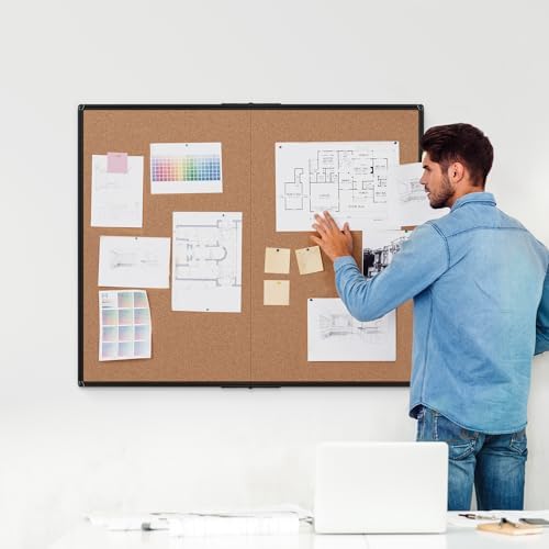 Extra Large Cork Bulletin Board 48" X 48", Foldable Notice Pin Board for Wall, Black Aluminum Framed 4'x4' Corkboard, Wall Mounted Noticeboard with 36 Push Pins for School, Home & Office - Image 2