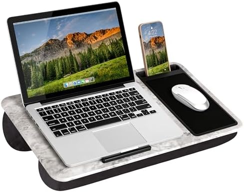 LAPGEAR Home Office Lap Desk – White Marble, Fits 15.6” Laptops by LapGear