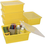 Storex Letter Size Deep Storage Tray – Organizer Bin with Non-Snap Lid for Classroom, Office and Home, Yellow, 5-Pack (62546A05C) by Storex