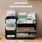 Desk Organizer with Pen Pencil Holder, Pen Organizer with 2 Drawers & 4 Compartments, Desktop Organizers and Storage for Office Home School Art Supplies (Black) - Image 3