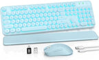 Wireless Keyboard and Mouse Combo, Backlit Round Keycaps, Glowing Blue by SABLUTE
