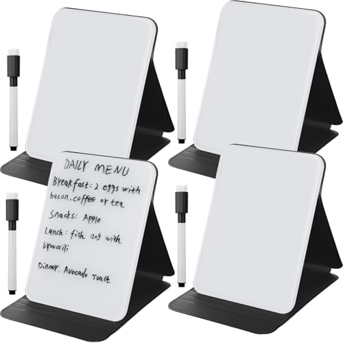 Dunzoom 4 Pcs Small Dry Erase Board with Stand for Desk, 8‘' x 6‘', Black by Dunzoom