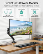 MOUNT PRO Ultrawide Single Monitor Arm for 22"- 42" Screens, Monitor Desk Mount Stand Holds up to 33 lbs, Heavy Duty Fully Adjustable Gas Spring Desk Mount, VESA Mount with Clamp/Grommet Base - Image 2