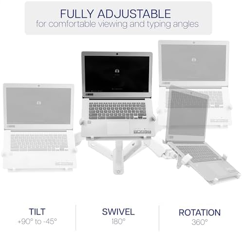 VIVO Height Adjustable Pneumatic Extended Arm Laptop Wall Mount, Full Motion Articulating Notebook Tray, Fits 10 to 15.6 inch Screen, White, MOUNT-V001GLW - Image 6