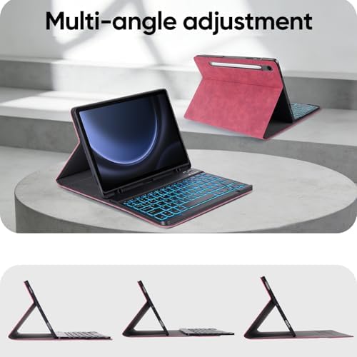 Keyboard Case for Samsung Galaxy Tab S10 Lite/S10 FE/S9 FE 5G 10.9"/S9,Mouse and 7 Color Backlit Keyboard,Pencil Holder, Magnetic Detachable,Premium PU Leather Cover with Auto Sleep/Wake,Claret Red - Image 5