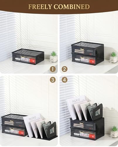 LALOBLUE Acrylic Desk Organizer with Drawer and Vertical File Holder, Desk Organizers and Accessories, Multi-Functional Office Supplies Organizer for Home or Work Desk, Black - Image 5