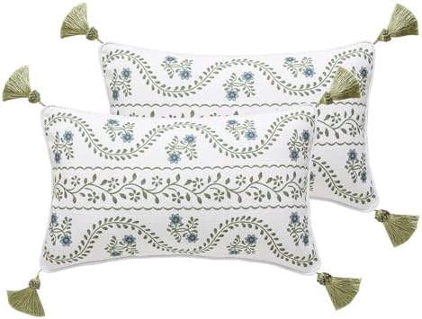 ISAENNE Designer Linen Throw Pillow Cover,Set of 2,20"x12"-Mosella D by Isaennehomedecoration
