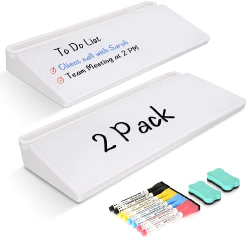 2 Pack Desktop Glass Whiteboard with Storage, Desk Dry Erase White Board by WALGLASS
