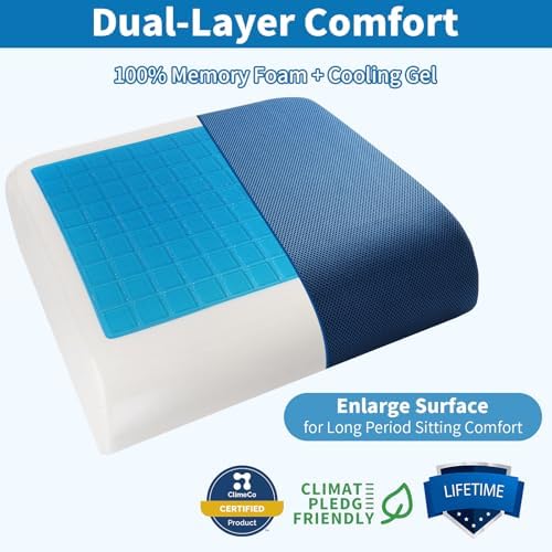 YOUFI Extra Thick Large Seat Cushion, Gel Memory Foam Cushion with Carry Handle Non Slip Bottom, Pain Relief Coccyx Cushion for Wheelchair Office Chair (Blue, 19" x 17.5" x 4") - Image 3