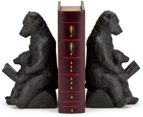 Bellaa Bear Bookends Mama Cub Reading Rustic Cabin Lodge Wildlife Vintage Decorative Book Ends for Shelves Non-Slip Base 25679 by Bellaa
