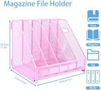 Desk Organizers Metal Magazine File Holder Racks Desktop Folder Storage Binder Organiser Document Organization for Home Office & Classroom,5 Vertical Compartments-Pink - Image 2