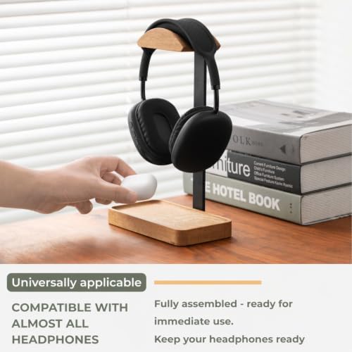 muso wood Oak Headphone Stand, Wood Headset Stand with Storage Base - Image 4