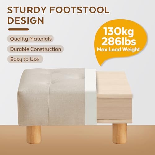 Small Foot Stool Ottoman, Linen Footstool Ottoman Foot Rest for Couch, Rectangle Footstools and Ottomans Small for Living Room, Entryway and Bedroom (Beige) - Image 3