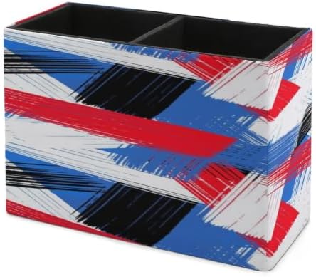 PU Leather Multi-Compartment Pen Holder Desktop Organizer Pencil Cup Storage Caddy for Office Home Supplies Bold Plaid Pattern with Wide Brushstrokes And Thin Stripes Hand Painted - Image 7