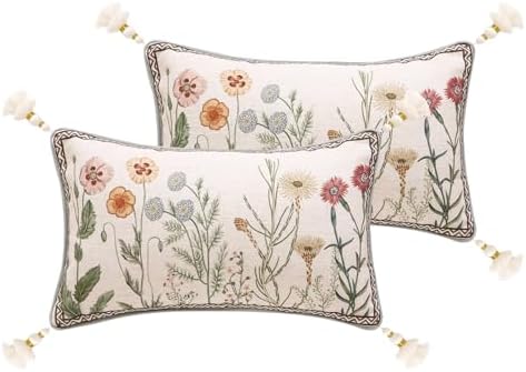 ISAENNE Designer Linen Throw Pillow Cover,Set of 2,20"x12"-Serenity D by Isaennehomedecoration