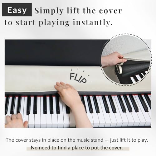 88 Keys Piano Keyboard Dust Cover PiuColor, Designed by Professional Pianist, Music Stand Compatible, Washable Digital Piano Cover, Blends with Your Room, Japan Design (Grayish White) - Image 7