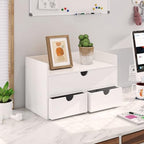 Bamboo Desk Organizer with Drawers Desktop Storage Drawers for Bills Office Supplies Kitchen Utensils Organizing Tool for Home Classroom Organization No Assembly (White with Shelf) - Image 2