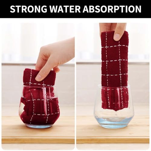 Homaxy Cotton Terry Kitchen Towels and Dishcloths Set of 10, Brick Red - Image 3