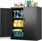BESFUR Metal Storage Cabinet with Lock and 2 Adjustable Shelves, 36" H Locking Storage Cabinet for Home, Office, Garage, Utility Room and Basement(Black) by BESFUR
