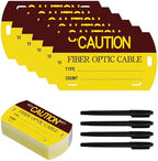 52 Pcs Optic Cable Tag Yellow Waterproof Self-Laminating Writable HDPE Labels 3.5 x 2 Inches with 4 Marker Pen for Cable Management, Maintenance, Communication by ENIPEDITA