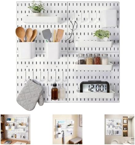 4 Pack White Plastic Pegboard Wall Shelf Organizer with Modular Storage by Unknown