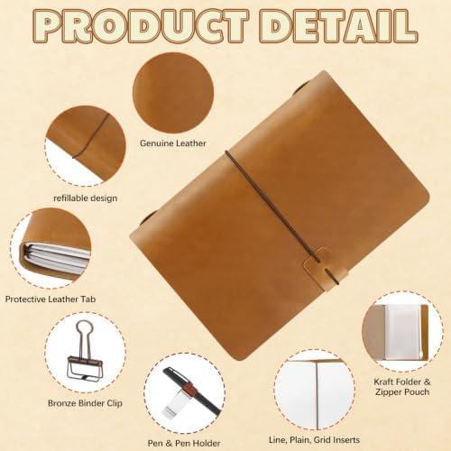 Thenshop Traveling Refillable Leather Journal Notebook, Orange, A5 Size - Image 3