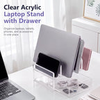 Chunful Acrylic 5-Slot Laptop Stand with Drawer, Adjustable Dividers - Image 3