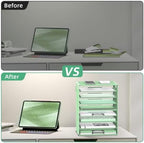 9-Tier Paper Organizer for Desk, Metal Letter Tray with Handles, Mint Green - Image 6