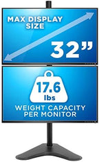 Mount-It! Vertical Dual Monitor Stand, Freestanding Stacked Monitor Mount for 2 Screens 17–32", Height Adjustable, Tilt Swivel Rotate, Portrait or Landscape, Holds 17.6 lbs per Arm, No Desk Clamp Needed - Image 6