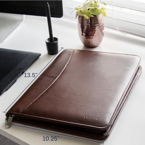 Cossini Premium Business Portfolio with Zipper – Padfolio - Superior Business Impressions Begin with PU Vegan Leather, 10.1 Inch Tablet Sleeve, Smart Storage, Solar Calculator, Writing Pad -Brown - Image 4