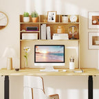 Tangkula Desktop Bookshelf for Computer Up to 32”, 37” Countertop Storage Hutch with 6 Storage Shelves, 3-Tier Desktop Organizer Display Rack, Wooden Desk Hutch for Dorm Home Office (Burlywood) - Image 5
