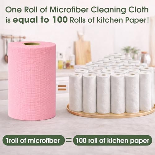 Reusable Microfiber Cleaning Cloth Roll - 100 Pack, 12"x12" Washable Tear-Away Paper Towels, Lint-Free & Streak-Free Rags for Kitchen, Glass, Cars, Electronics, Workshop and Garage(Pink) - Image 3