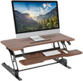 Mount-It! Large 38 Inch Standing Desk Converter, Sit Stand Desk Riser for Dual Monitors with Keyboard Tray, Height Adjustable Desktop Workstation, Easy Lift Gas Spring, Rustic Walnut Brown by Mount-It
